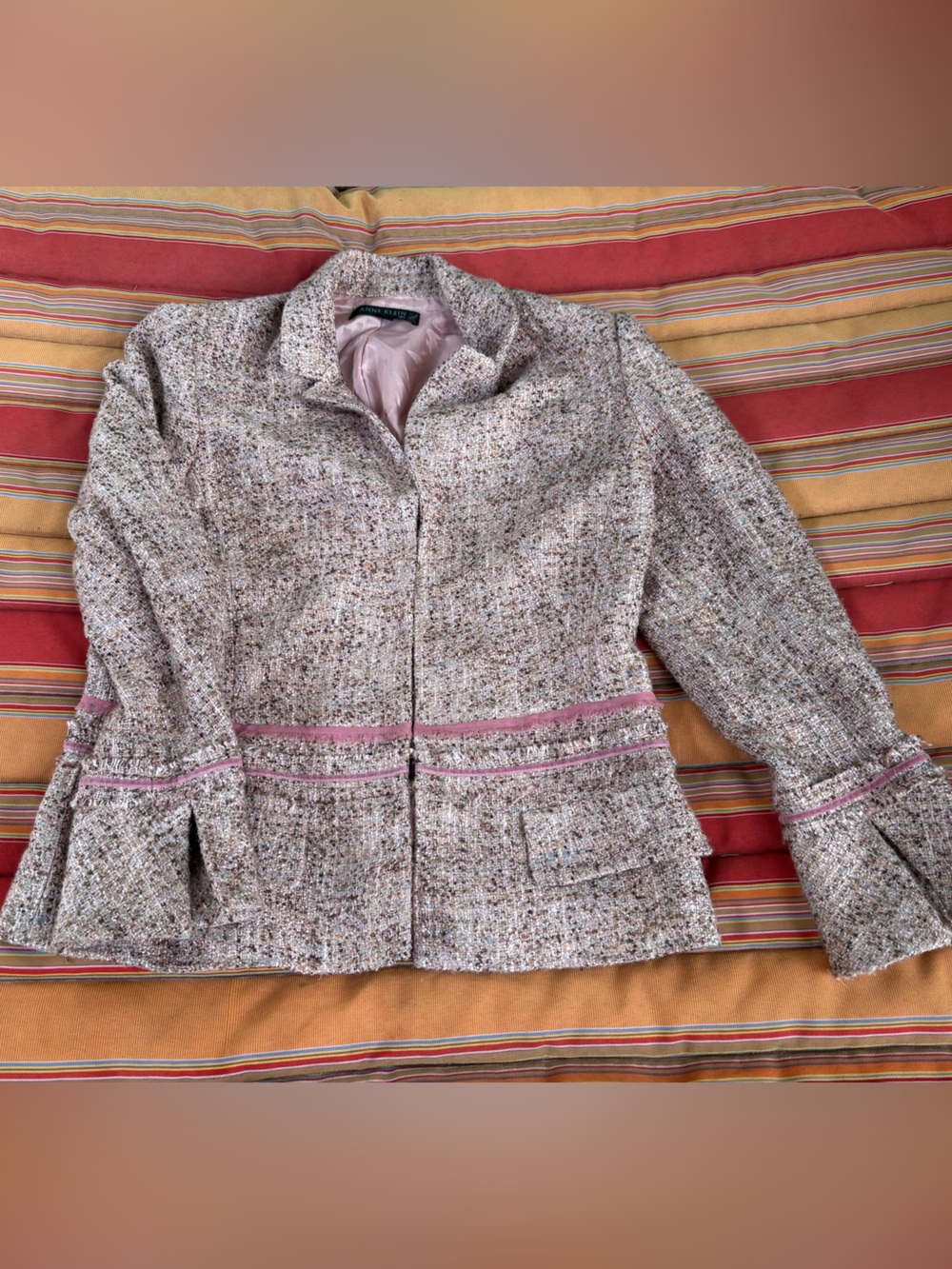 Anne Klein Pink Tweed Blazer with Satin Lining